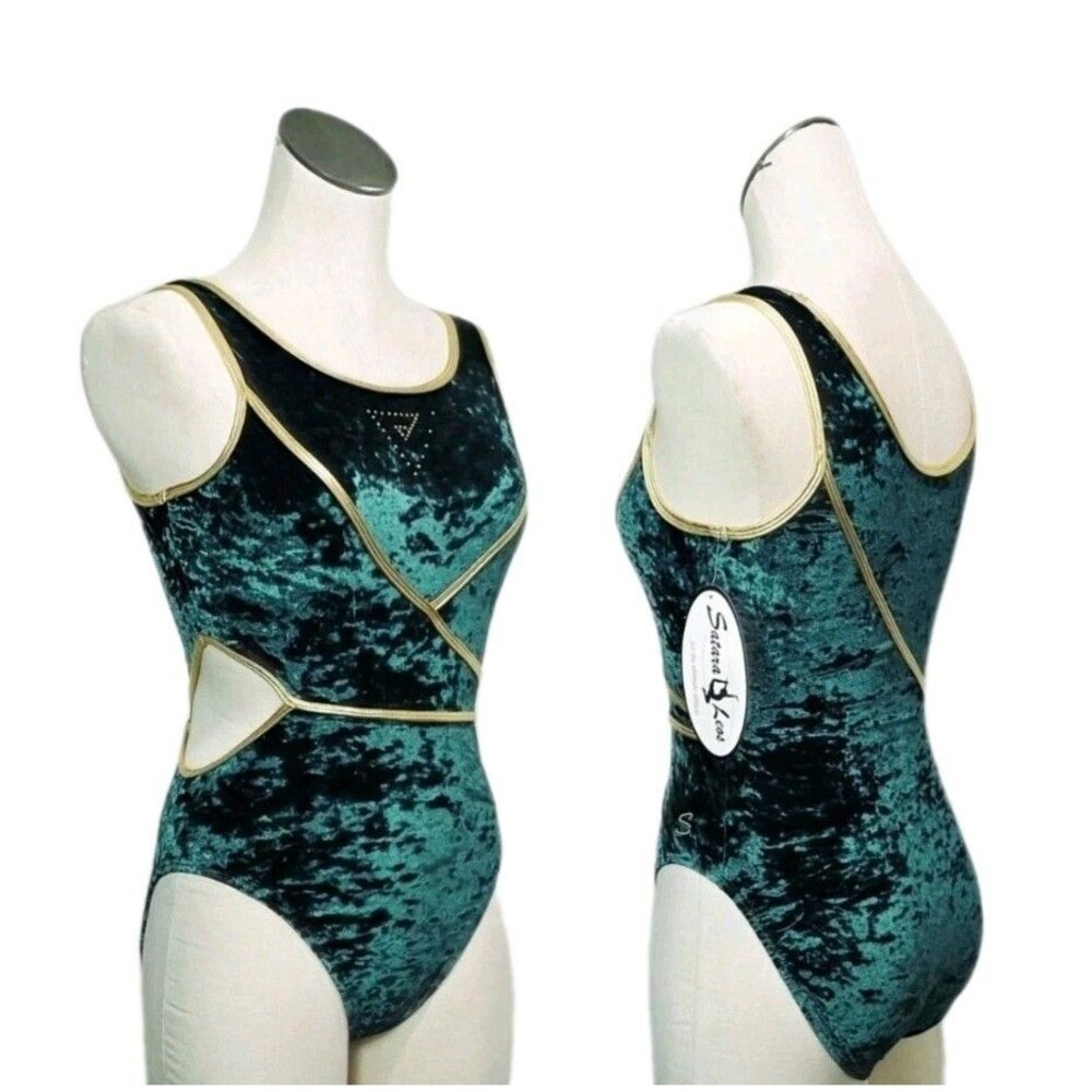 Satara VTG Elfcore Fairycore Velvet Side Keyhole Leotard Bodysuit Green Size AL